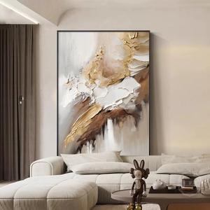 Оптовая продажа, 100% ручная роспись, украшение для гостиной, золотая фольга, абстрактный пейзаж, настенное искусство, ручная роспись, пейзаж, картина маслом - Product Image 5