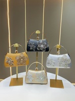 Nouveau sac à main élégant en PU pour femme, sacs à bandoulière avec chaîne, poignée dorée, petits sacs à main brodés, sacs à main à fleurs en strass