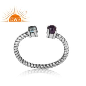 Amethyst and Topaz Gemstone Prong <b>Set</b> Ring Wholesale Antique Sterling Silver Open Band Women's Ring Jewelry - Product Image 2