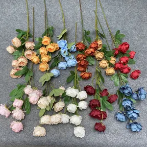 Peonie di seta artificiali del mazzo del fiore della peonia del Faux dei fiori di fioritura dell'avorio J-008 per la decorazione di nozze