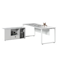 Ensemble de mobilier de bureau de direction en noyer de luxe, bureau de PDG moderne avec panneau lumineux LED et combinaison de chaise en cuir ergonomique