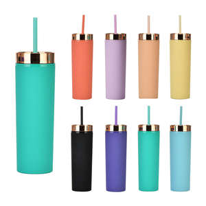 Vaso de Plástico Delgado Esmerilado de Doble Capa de 16 oz con Popote, Apto para Lavavajillas, Aislado, Ideal para Fiestas - Product Image 4