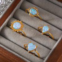 Bague en or 18 carats de style ouvert réglable, design de luxe léger, sertie de cristaux de strass et d'opale, style européen et américain, transfrontalier