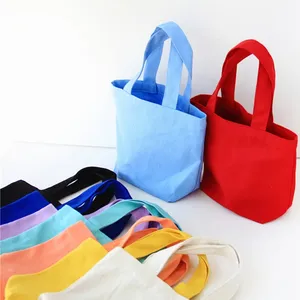 Custom Logo Eco-Friendly Cotton Canvas Parcel Carry Women Tote Lunch Box Makeup Bag With Handle