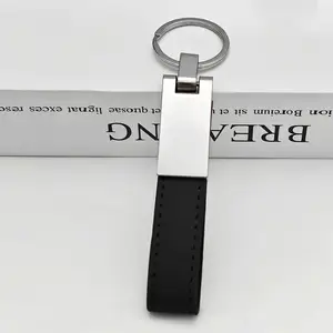 Quà Tặng khuyến mại Tùy chỉnh logo dập nổi khắc laser xe Keychain Keyring đen PU da Keychain kim loại da Keychain