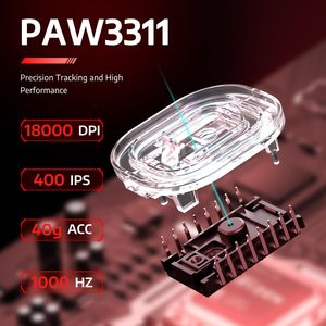 เมาส์ไร้สายสำหรับเล่นเกม R1ฉลามโจมตีแบบดั้งเดิมการเชื่อมต่อสามโหมดสีแดงด้วยการออกแบบตามหลักสรีรศาสตร์18K <span class=keywords><strong>dpi</strong></span> - Product Image 4