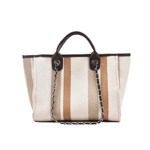 Nouveau Sac Seau en Toile Rayé Style Coréen 2026 Grande Capacité avec Chaîne, Deux Bretelles et Fermeture Éclair pour l'École et les Femmes - Product Image 4