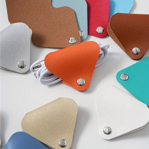 PU leather heart-shaped cable organizer, earphone cable winder, minimalist cable <b>tie</b>. - Product Image 3