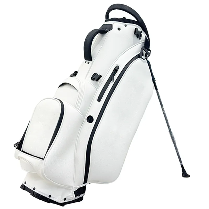 Hot Sale Black Pu Lederen Golftas Custom Logo Stand Attachment Draagbare Borduurwerk Golf Stand Bag Voor Mannen