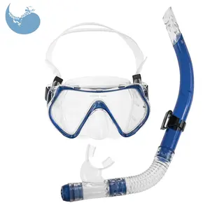 Özel logo ucuz PVC temperli cam mavi dalış maskesi ve şnorkel seti