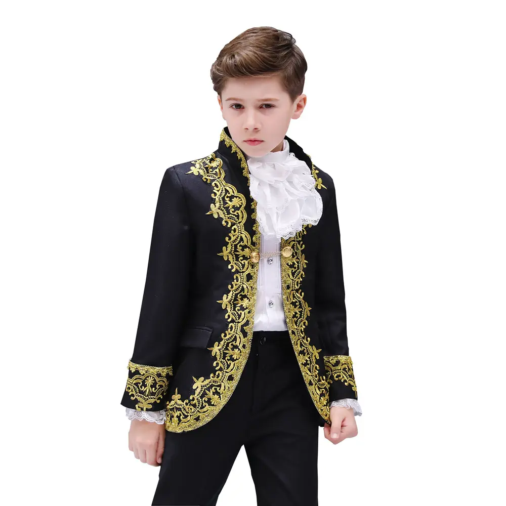 Victorian Prins Kostuum Pakken Blazer Kind Halloween Jabot Stropdas Outfit Cosplay Uniform Kanten Jas Voor Kid Boys