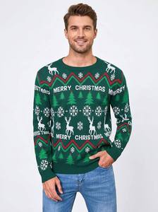 <strong>Men's</strong> Funny Ugly Christmas Sweater Knitted Pullover Green Jacquard Knit Sweater Reindeer Tree Pattern Long Sleeve Winter Party - Product Image 3