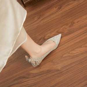 Zapatos de novia con punta en pico, brillantes, con pedrería, tacón alto, forro interior de satén, para novia. - Product Image 2