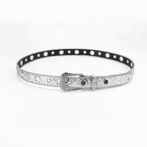 Cinturón ancho de cuero vacuno para mujer con hebilla de calavera de diamantes de imitación brillantes, color personalizado, estilo vintage. - Product Image 5