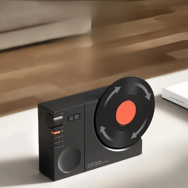 Dropshipping Gift CJH Time ABS Record Player Retro Bluetooth Speaker Square Small Clock High Quality Home Audio Birthday Gift