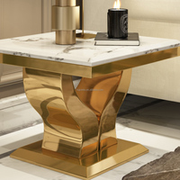 Nouvelle arrivée Table d'appoint en acier inoxydable doré Table d'appoint en marbre blanc Utilisation dans le salon Meubles de maison Petite table basse