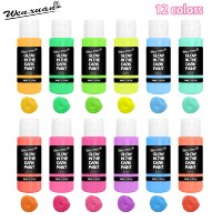Peinture acrylique phosphorescente 12 couleurs vives (60 ml/2 oz) Longue durée Fluorescente pour projets de bricolage Décorations d'Halloween et de Noël