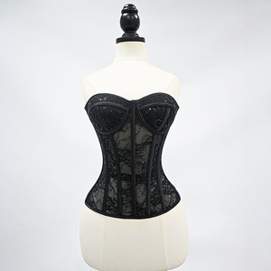 Haut bustier blanc sans bretelles en dentelle florale et maille, avec baleines, dos lacé, effet gainant, pour mariage - Product Image 6