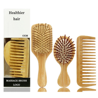 Fournisseur de produits capillaires, ensemble de brosses à cheveux en bambou pour massage du cuir chevelu, ensemble de brosses à cheveux démêlantes écologiques pour femmes