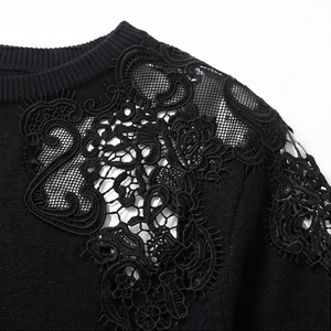 Premium New Honssen Women 99% Silk Knitwear Fine <strong>Sequin</strong> Anti Static Lace Splicing at Shoulder &amp; Hem Elegant <strong>Long</strong> <strong>Sleeve</strong> <strong>Top</strong> - Product Image 6