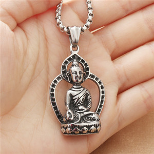Collar con Colgante de Buda, Acero Inoxidable, Forma de Corazón, Joyería Retro para Hombre 19036 - Product Image 3