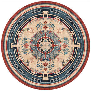 Tapis rond à motif géométrique en fibre de polyester pour salon, chambre, balcon, décoration intérieure - Product Image 1