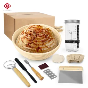 Jarra de vidro cônica para fermentação de pão artesanal, kit de fermentação de rattan para pão artesanal, cestas à prova de pão para presentes, XH