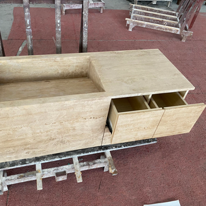 סיטונאי מותאם אישית travertine לפצל הפנים שיש יהירות כיור כפרי עיצוב קיר רכוב כיור לחדר אמבטיה - Product Image 4