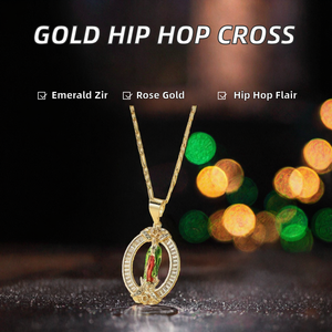 Colgante de Cruz Religiosa Chapado en Oro con Circonita Cúbica de Corte Esmeralda, Estilo Hip Hop, Completamente Cubierto de Circonitas, Regalo para Hombre - Product Image 2