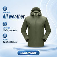 Veste coupe-vent en softshell imitation peau de requin, doublée de polaire, coupe-vent, chaude, tactique, à capuche, camouflage, unisexe, uniforme d'extérieur, en stock