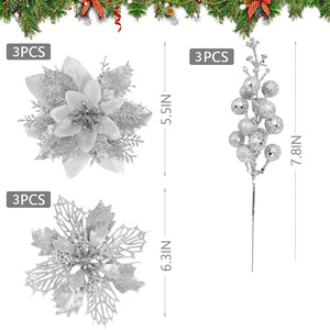 Dropshipping Shopify Gold <b>Glitter</b> Christmas Poinsettia Pick Artificial Floral Tree Decoration Holiday Ornament - Product Image 2