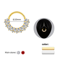 Anneau de piercing en titane ASTM F136 en forme de goutte d'eau avec zircon cubique rouge taille poire, double couche, pour septum, oreille, daith et nez
