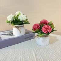 Tanaman Hydrangea Buatan dalam Pot 15cm, Bonsai Bunga Palsu Kecil dengan Pot Plastik, Dekorasi Meja untuk Rumah Kantor.