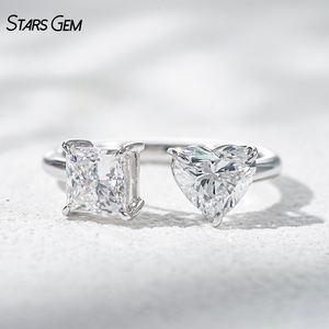 แหวนทองคำแท้ 10K ชุบโรเดียม StarsGem ประดับเพชร IGI 2.0 กะรัต สี E เพชรเพาะเลี้ยงทรงหัวใจ ดีไซน์ Toi Et Moi แบบเปิดปรับขนาดได้ - Product Image 2