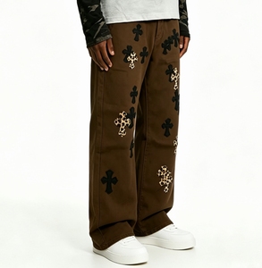 SOONREE <span class=keywords><strong>Jeans</strong></span> <span class=keywords><strong>Homme</strong></span> Vintage Marron avec Patch Croisé, Pantalon en Denim Y2K Grunge Streetwear, Logo Personnalisé, Fabrication OEM/ODM, Délavé, Hiver - Product Image 4