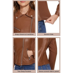 Blouson de motard en cuir véritable pour femme, coupe ajustée, style motard, avec poches zippées, en vente - Product Image 6