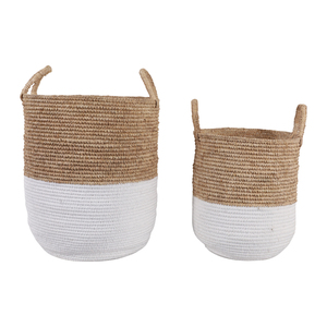 Cesti rotondi intrecciati con base bianca per la conservazione e l'organizzazione domestica, set di cesti decorativi in corda di cotone - Product Image 1