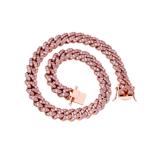Iced Out Gold Plated Cuban <strong>Link</strong> 5A Cubic Zircon 12mm Gold Plated Color CZ Pink Round Stone Cuban <strong>Link</strong> <strong>Chian</strong> CZ Necklace Unisex - Product Image 2