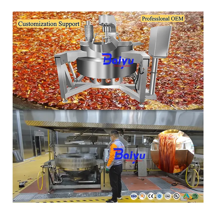 Baiyu Industrial Gas/Electric/Steam Automatic Cooking Wok/Planetary Mixer Pot Machine Curry Paste Caramel Chickpea Chili Sauce