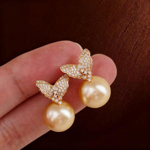 22690 DIY <b>Pearl</b> Accessories S925 Silver Earnail Empty Stand Gold & Silver <b>Jewelry</b> Earrings with 9-13mm Round <b>Pearl</b> - Product Image 1