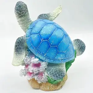 Wholesale Blue Sea Turtle Coral Resin Figurine Statue Ocean Marine Decor