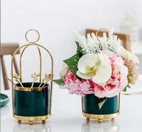 Pot de fleurs en céramique créatif pour plantes d'intérieur avec supports métalliques, pot en céramique avec support de présentation, pot de fleurs en métal pour la vente en gros