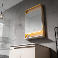 Meuble sous-vasque mural avec éclairage d'ambiance, vasque flottante avec étagère inférieure, facile à nettoyer et au design classique