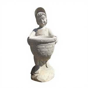 Estatua de Piedra con Figura de Ángel Europeo, Niño y Hombre, con Flor de Piedra, Maceta y Jardinera - Product Image 5