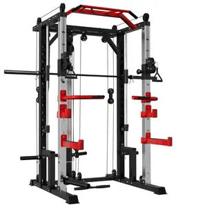 Peralatan Gym Rumah Multi Fungsi Komersial Rak Daya Pull Up Bar Multi Station Smith Mesin Squat Rack