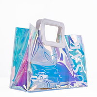 Petit sac fourre-tout de plage néon de couleur bonbon irisé holographique en PVC imprimé laser avec logo personnalisé
