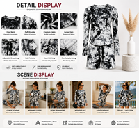 Ensemble de vêtements de détente pour femmes en spandex/coton tie-dye, haut à manches longues, short à cordon de serrage, tenue en 2 pièces, vêtements de maison, printemps/été, logo personnalisé