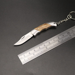 Cuchillo plegable de acero inoxidable con mango de madera, mini herramienta EDC para exteriores con borde liso, fácil de transportar - Product Image 2