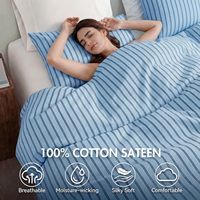 Nouvelle housse de couette rayée bleue, douce et respirante, taie d'oreiller soyeuse et lisse, ensemble de housse de couette de luxe discret pour hôtel