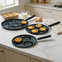 Poêle à 4 fentes en alliage d'aluminium de 24 cm pour tartes aux œufs, revêtement antiadhésif, compatible gaz et induction, idéale pour le petit-déjeuner